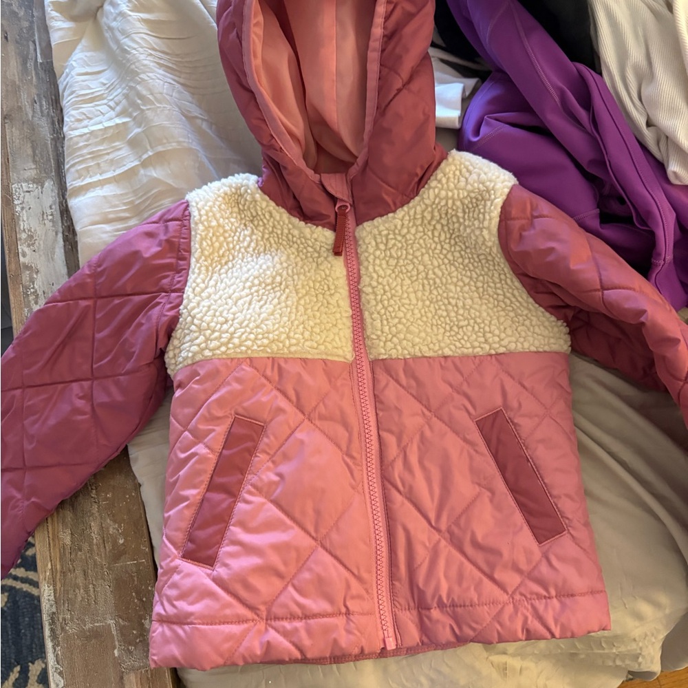 J. Crew Factory Pink Quilted & Cream Sherpa Hooded Coat